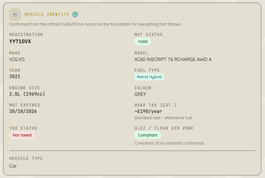 Vehicle Identity in the BIB app