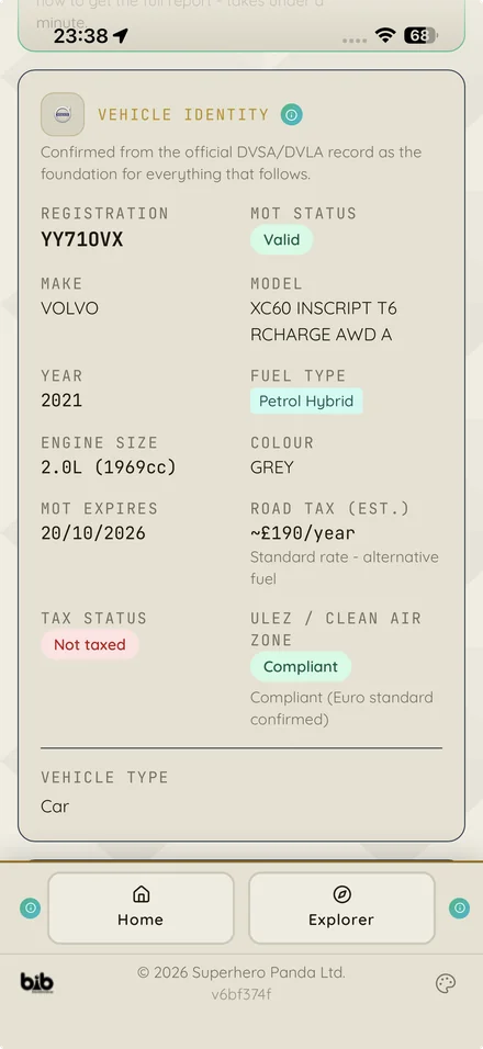 Vehicle Identity in the BIB app